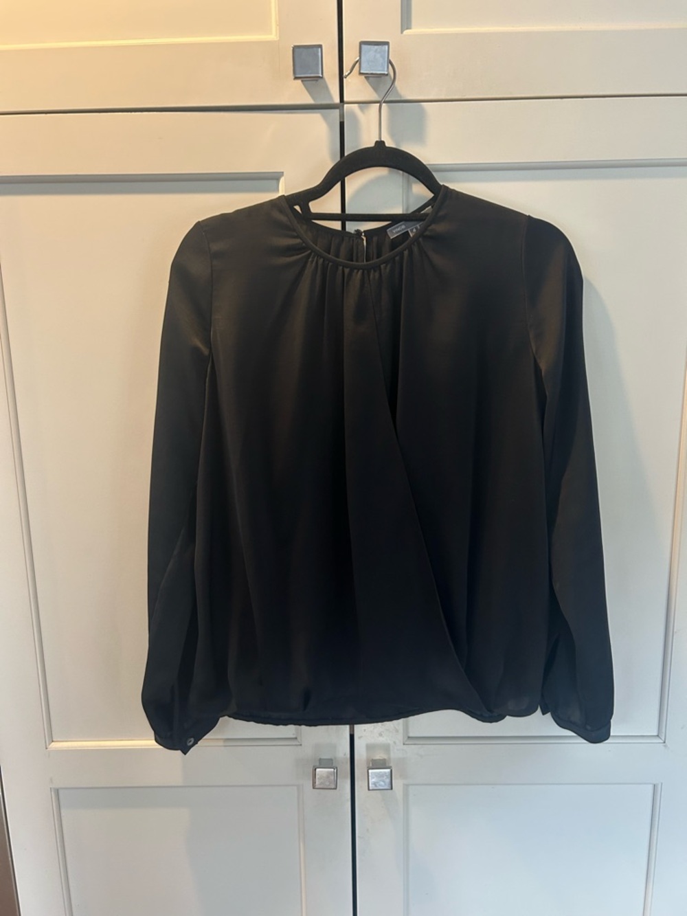 Vince Black Long-Sleeve Crossover Blouse